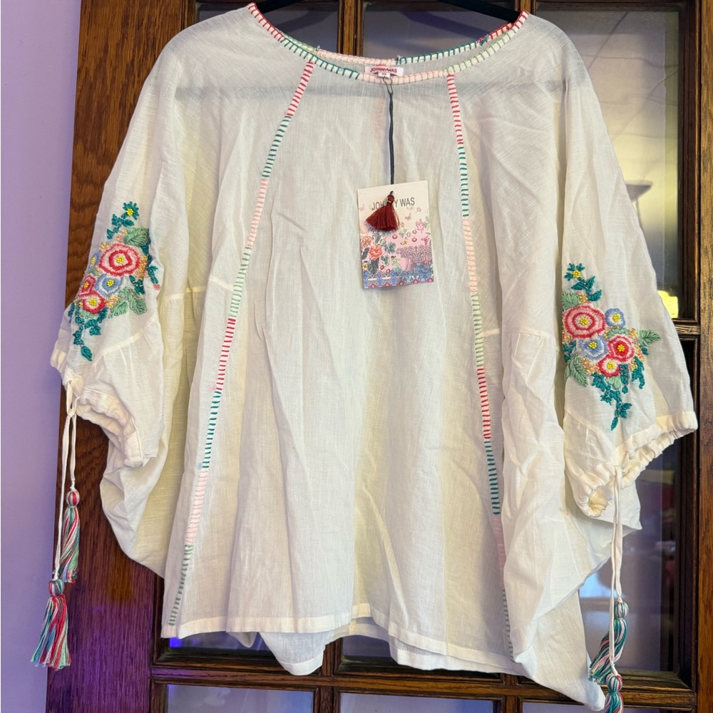 Embroidered White Blouse with Floral Accents